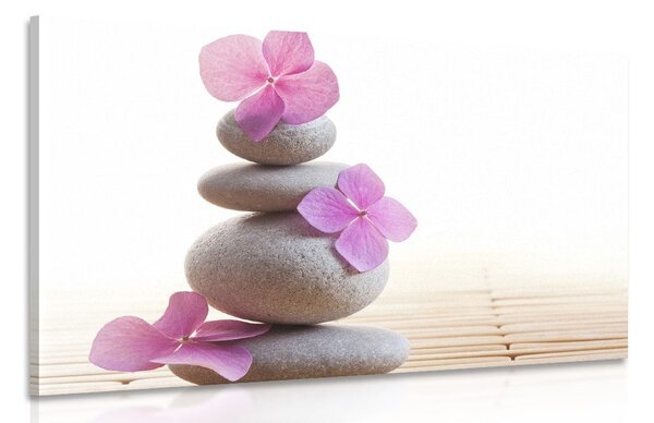 Quadro su tela – Equilibrio di pietre e fiori orientali rosa