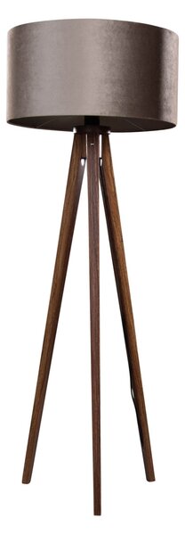 Lampada da terra a treppiede in legno di noce con paralume in velluto taupe 50 cm - Tripod Classic
