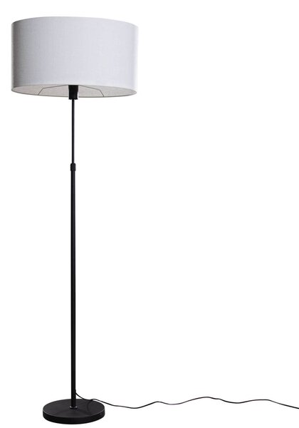 Lampada da Terra Nera con Paralume in Lino Bianco Ovale 50cm - Parte