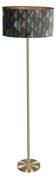 Lampada da Terra Ottone con Paralume in Velluto Ovalizzato, Motivo Foglie, 50cm - Simplo