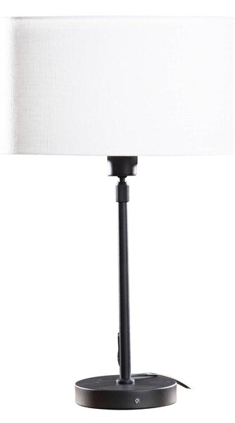 Lampada da Tavolo Nera con Paralume in Lino Bianco Ovale 35cm - Parte