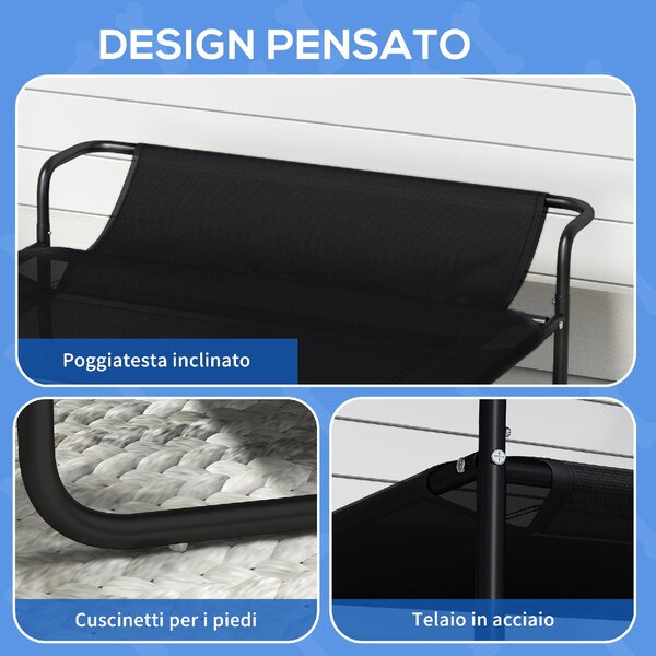 AllMyPets Brandina per Cani Medi Rialzata con Poggiatesta da Interno ed Esterno 106x81x33 cm colore Nero
