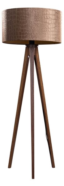 Lampada da terra a treppiede in legno di noce con paralume in velluto coccodrillo 50 cm - Tripod Classic