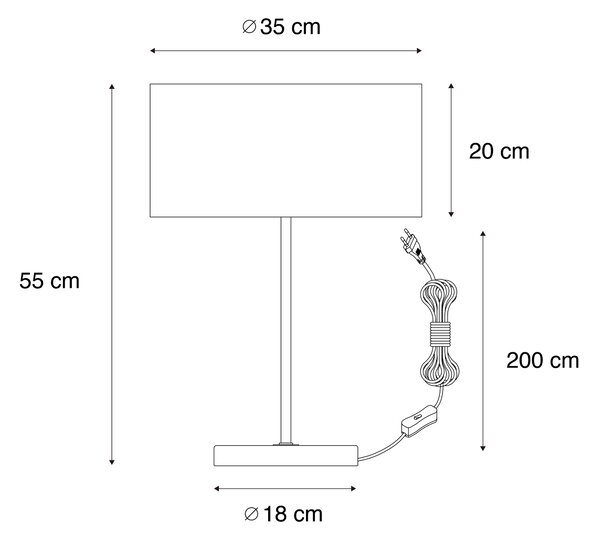 Lampada da tavolo ottone con paralume in velluto marrone 35 cm - Kaso