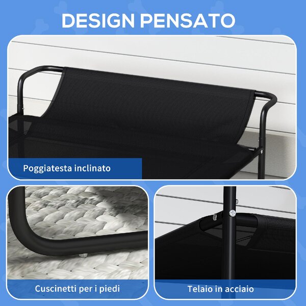 AllMyPets Brandina per Cani Piccoli e Medi Rialzata con Poggiatesta da Esterno 91x69x29 cm colore Nero