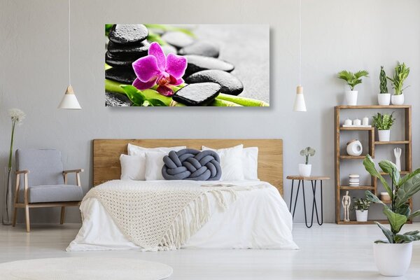 Quadro su tela – Natura morta per il benessere con orchidea viola