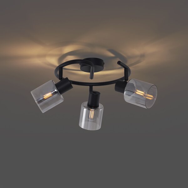 Plafoniera Moderna Nera con Vetro Fumé a Spirale 3 Luci - Cilin