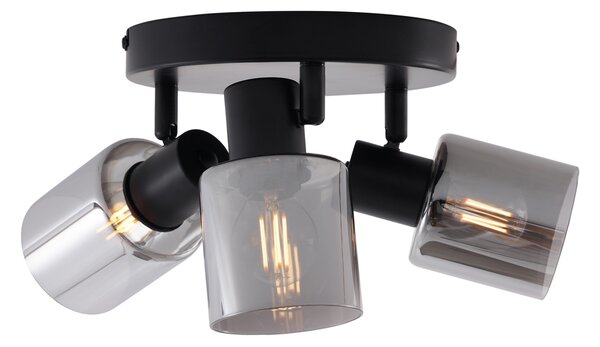 Plafoniera moderna nera con vetro fumé rotonda a 3 luci - Cilin