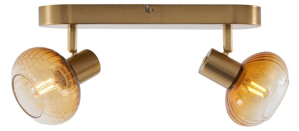 Faretto da soffitto rotondo oro con vetro ambra 2 luci - Teddy