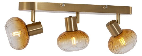 Faretto da soffitto rotondo oro con vetro ambra 3 luci - Teddy