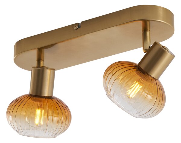 Faretto da soffitto rotondo oro con vetro ambra 2 luci - Teddy