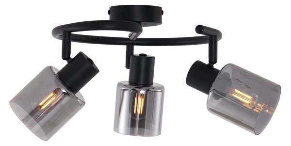 Plafoniera Moderna Nera con Vetro Fumé a Spirale 3 Luci - Cilin