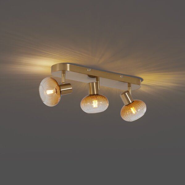 Faretto da soffitto rotondo oro con vetro ambra 3 luci - Teddy
