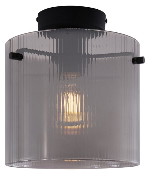 Lampada da soffitto Art Déco nera con vetro fumé - Laura