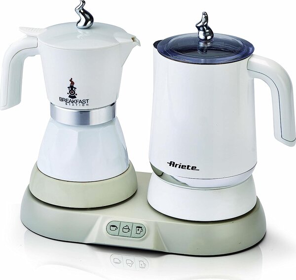 Ariete Breakfast Station 1344 Caffettiera elettrica Moka 2 o 4 Tazze Caff Macinato in Polvere + Cappuccinatore Montalatte