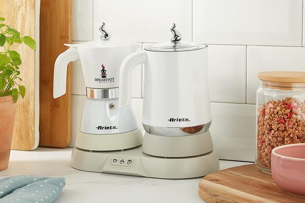 Ariete Breakfast Station 1344 Caffettiera elettrica Moka 2 o 4 Tazze Caff Macinato in Polvere + Cappuccinatore Montalatte