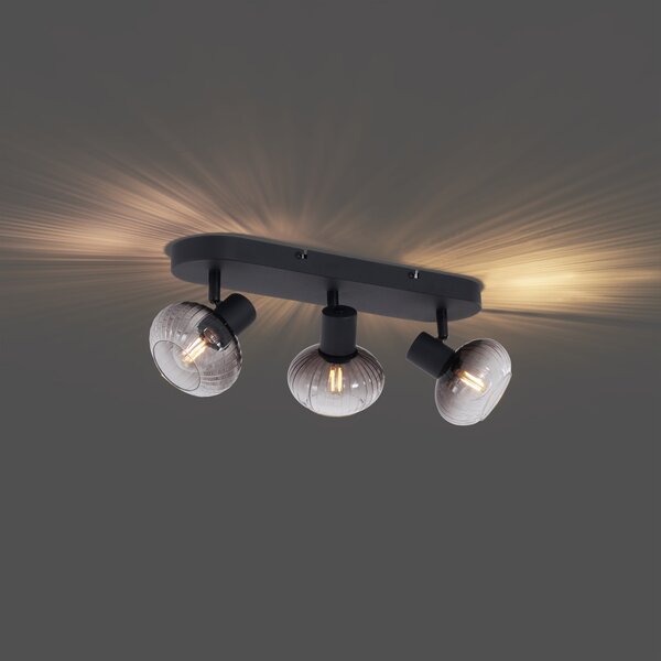 Faretto da soffitto rotondo nero con vetro fumé 3 luci - Teddy