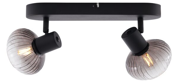 Faretto da soffitto rotondo nero con vetro fumé 2 luci - Teddy