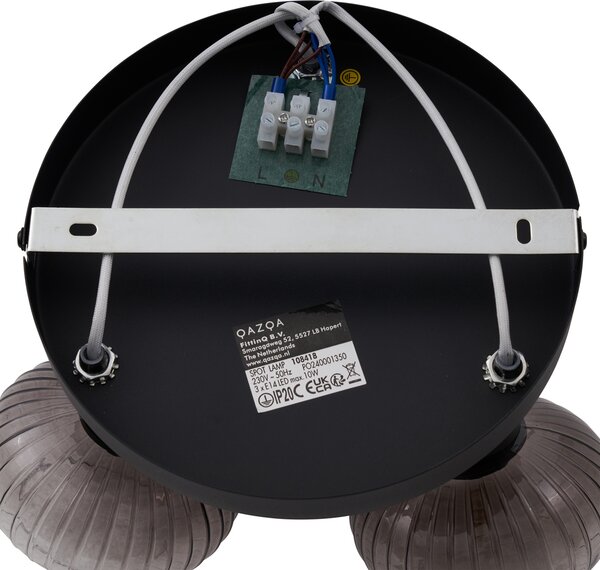 Faretto da soffitto moderno nero con vetro fumé rotondo a 3 luci - Teddy