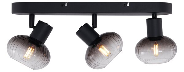 Faretto da soffitto rotondo nero con vetro fumé 3 luci - Teddy