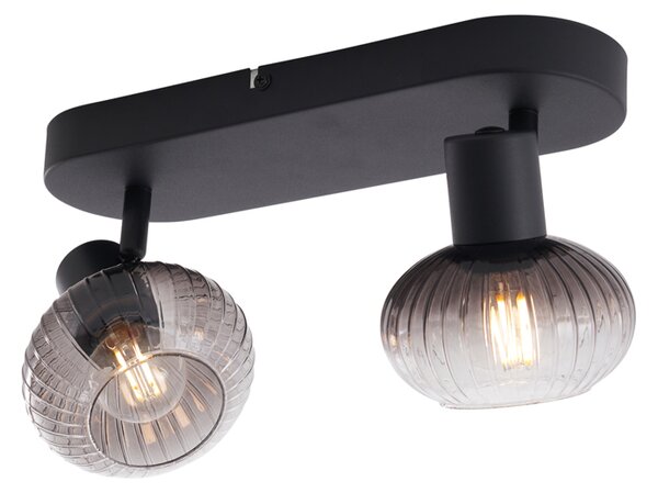 Faretto da soffitto rotondo nero con vetro fumé 2 luci - Teddy
