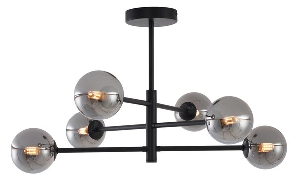 Plafoniera moderna nera con vetro fumé a 6 luci - Ryan