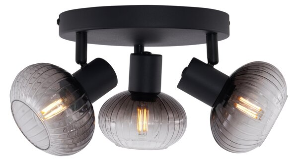 Faretto da soffitto moderno nero con vetro fumé rotondo a 3 luci - Teddy