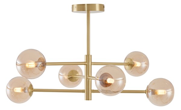 Plafoniera moderna ottone con vetro ambrato 6 luci - Ryan