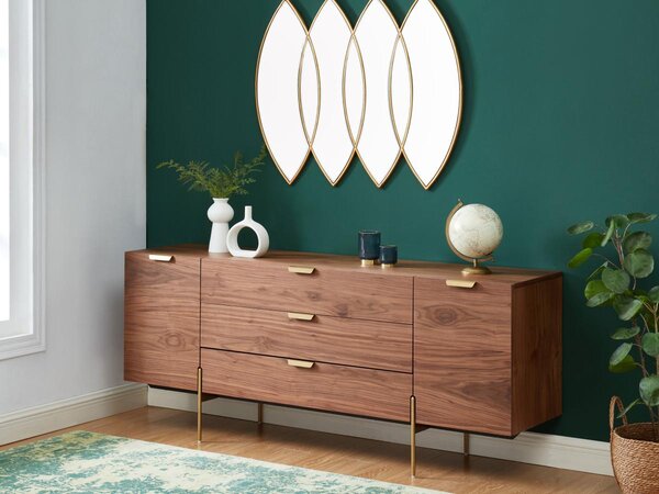 Credenza mobile per vinili con 1 cassetto e 4 nicchie blu scuro