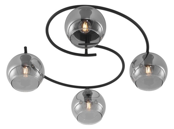Plafoniera moderna nera con vetro fumé 4 luci - Alanis