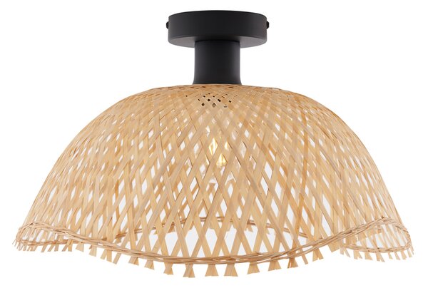 Plafoniera Art Déco nera con bambù naturale 40 cm - Alka