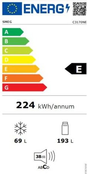 Smeg C3170NE Frigorifero da Incasso Combinato Capacit 262 Litri Classe energetica E Raffreddamento No Frost
