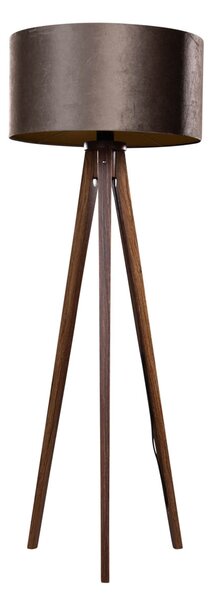 Lampada da terra a treppiede in legno di noce con paralume in velluto marrone 50 cm - Tripod Classic