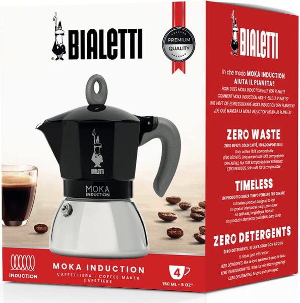 Bialetti Caffettiera 4 Tazze per induzione Alluminio colore Nero - 0006934