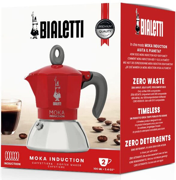 Bialetti Caffettiera 2 Tazze per induzione Alluminio colore Rosso - 0006942