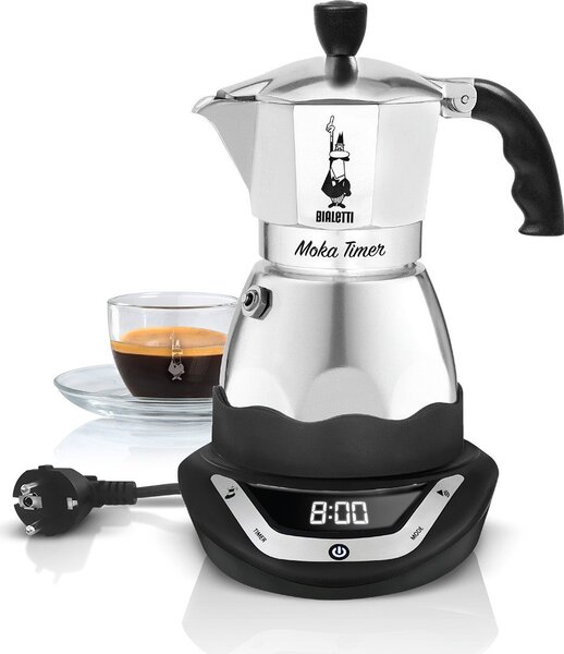 Bialetti Caffettiera elettrica Moka 3 Tazze Sistema di ricarica Macinato in Polvere Timer Programmabile - 0006092EU Moka Timer