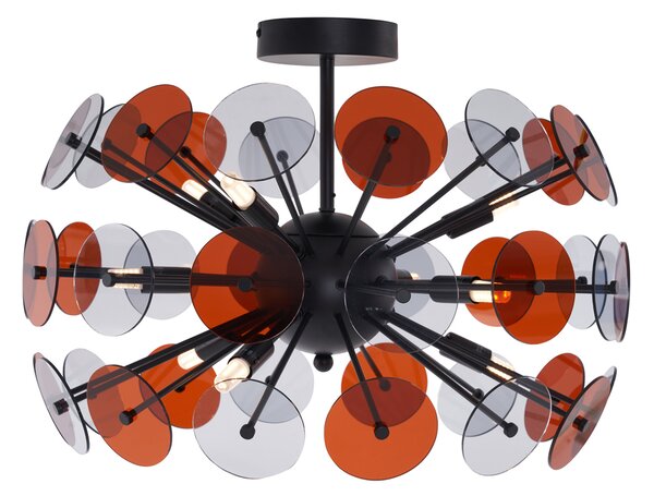 Lampada da soffitto Art Déco nera con vetro ambra e fumé - Atomic