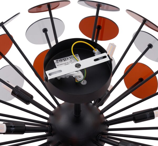Lampada da soffitto Art Déco nera con vetro ambra e fumé - Atomic