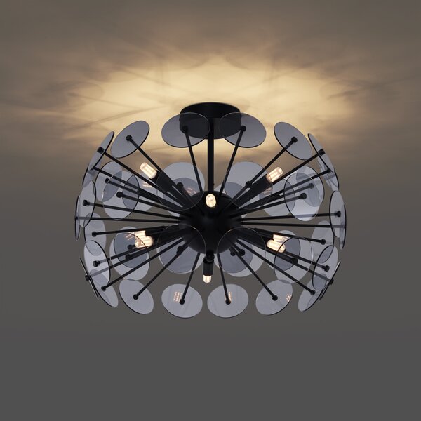 Lampada da soffitto Art Déco nera con vetro fumé - Atomic