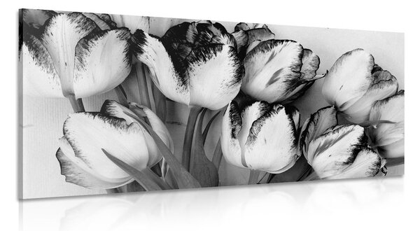 Stampa su tela – Tulipani con tocco primaverile in bianco e nero
