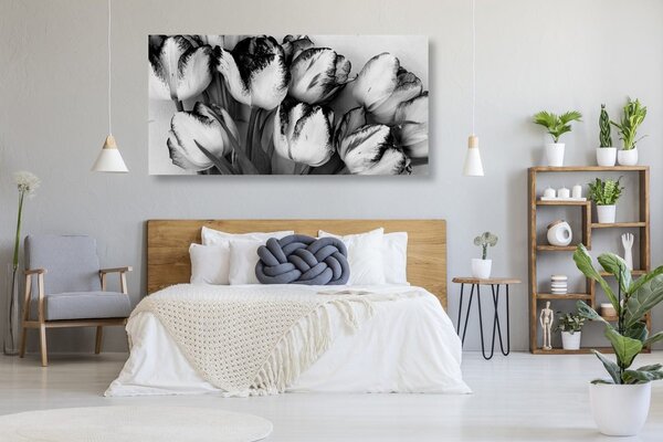 Stampa su tela – Tulipani con tocco primaverile in bianco e nero