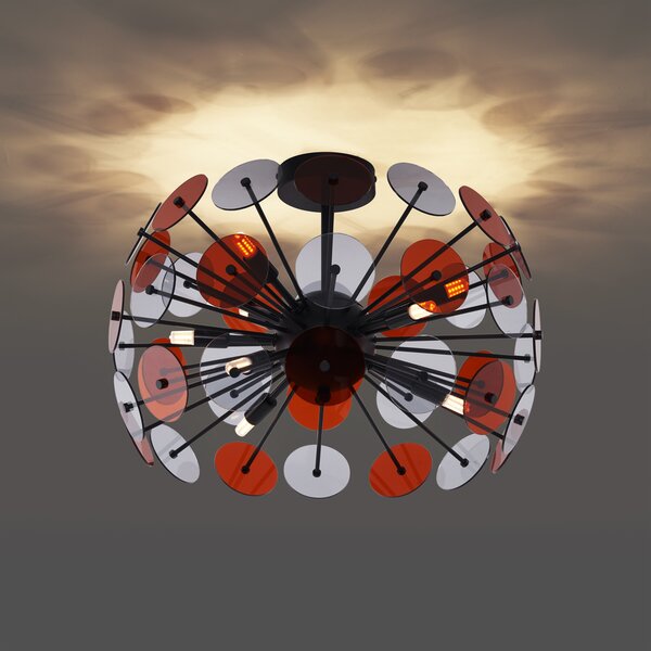 Lampada da soffitto Art Déco nera con vetro ambra e fumé - Atomic