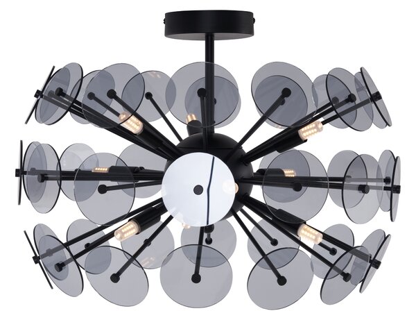 Lampada da soffitto Art Déco nera con vetro fumé - Atomic