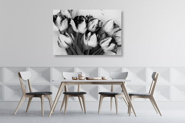 Quadro su tela – Tulipani primaverili in bianco e nero