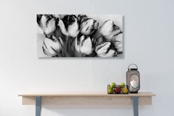 Stampa su tela – Tulipani con tocco primaverile in bianco e nero