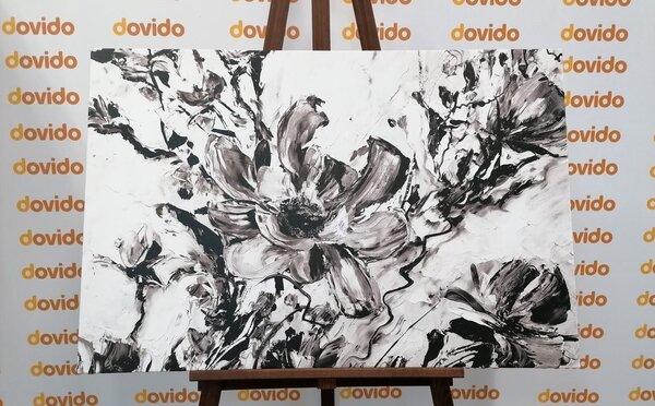 Quadro su tela – Fiori dipinti dell'estate in bianco e nero