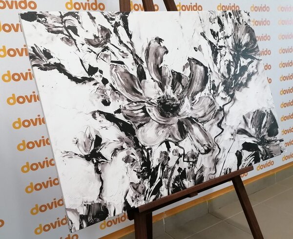 Quadro su tela – Fiori dipinti dell'estate in bianco e nero