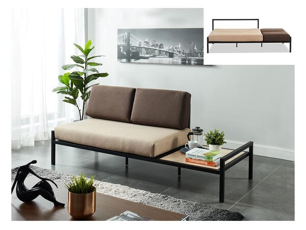 Divano letto 2 posti in Tessuto con tavolino integrato Beige e grigio - BALEA