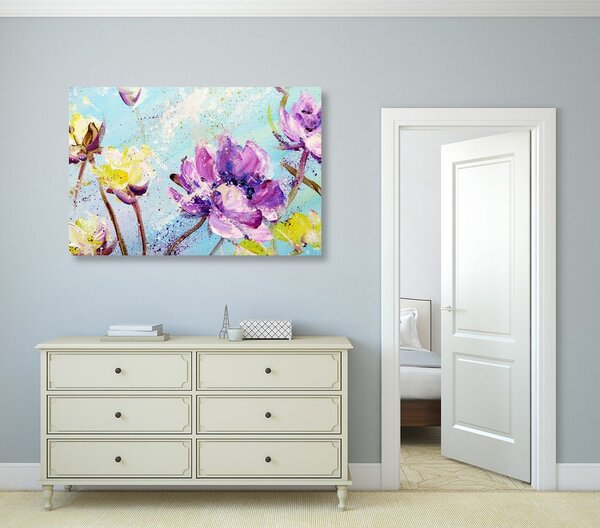 Stampa su tela – Fiori viola e gialli dipinti