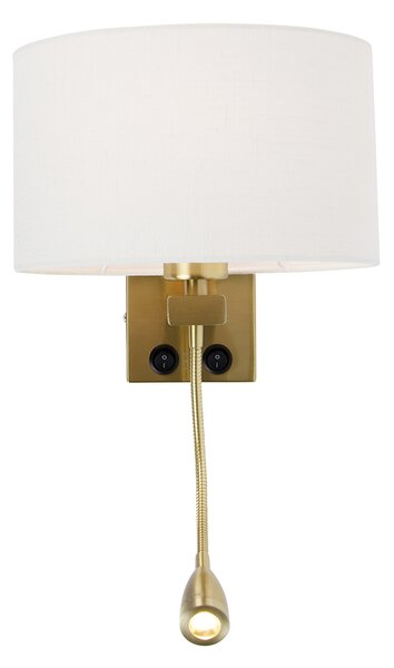 Lampada da parete in ottone con paralume ovale in lino bianco 25 cm - Brescia Combi